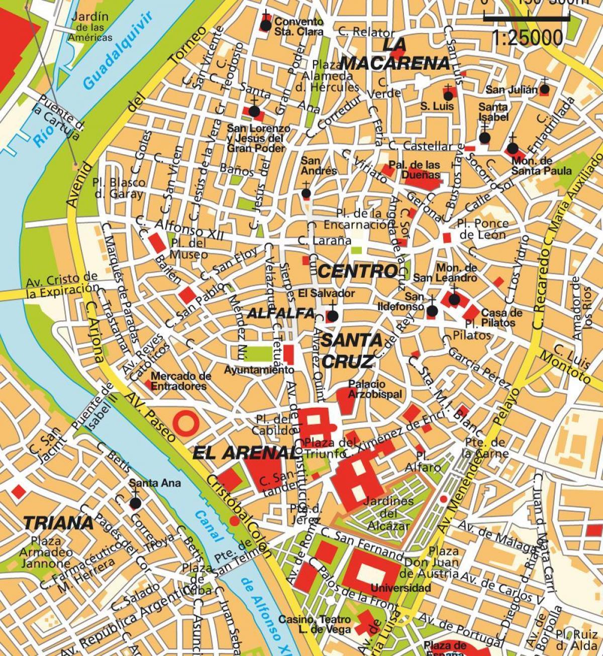 carte de Séville en espagne centre-ville