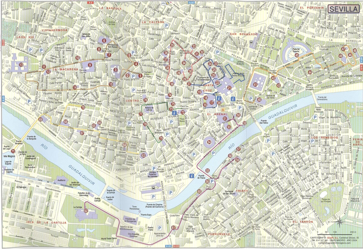 carte de rue de Séville en espagne