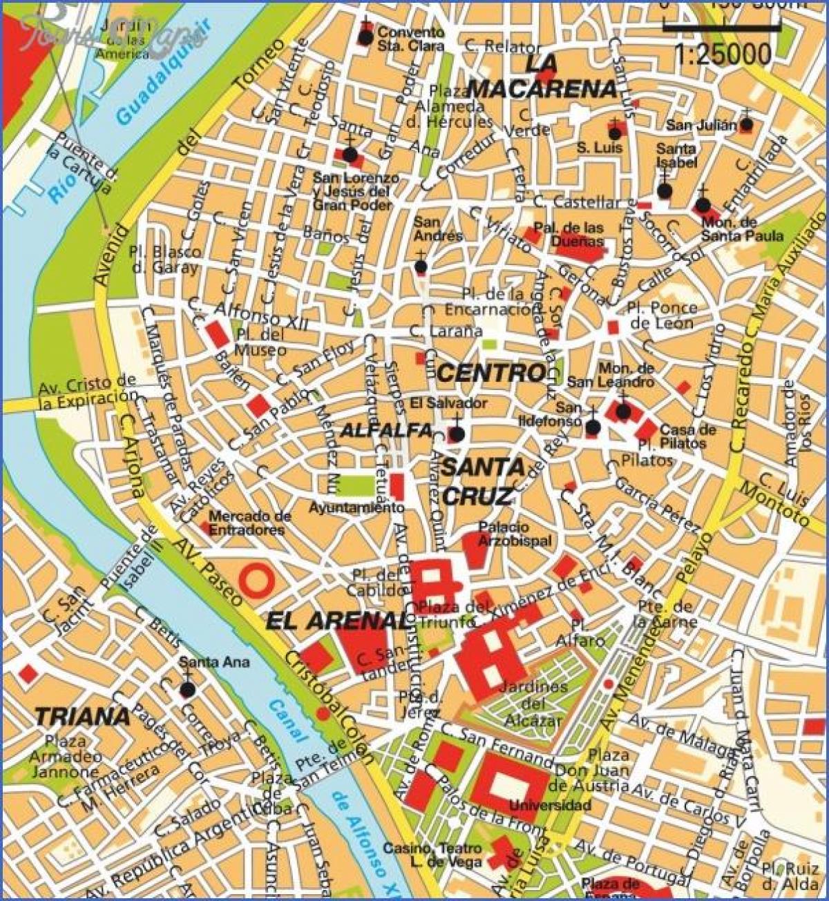 Seville (espagne) carte des attractions touristiques